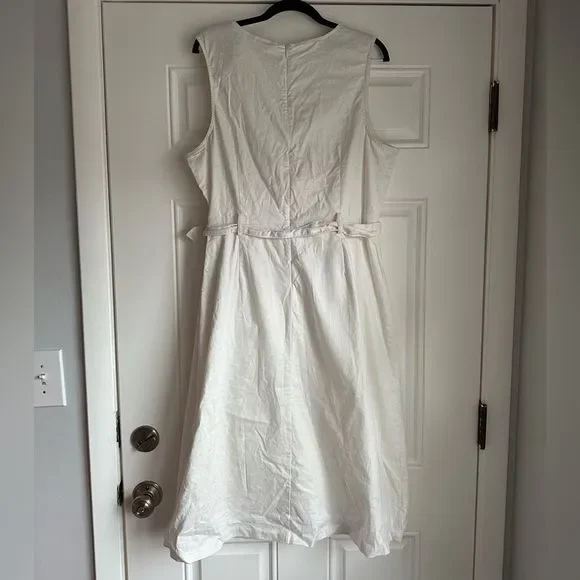 Banana Republic LINEN COTTON SHIFT DRESS sleeveless size 16 off white midi belt - Picture 8 of 11